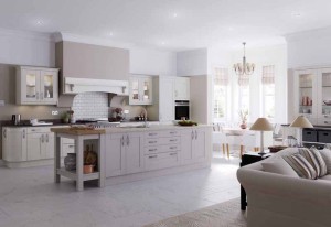 Wimbourne from Masterclass Kitchens adds a modern twist to the classically styled open plan kitchen, with the Shaker-style door available in of-the-moment colours. Based on a grey colour palette that is right on trend, Wimbourne can be chosen in Ivory, Mussel, Nutmeg, Light Grey, Heritage Grey, or Stone Grey