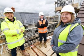 First homes at roof stage at new affordable housing scheme in Moggerhanger, Bedfordshire