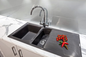 The stylish Ego sink from Reginox forms part of the company’s range of granite sinks. 